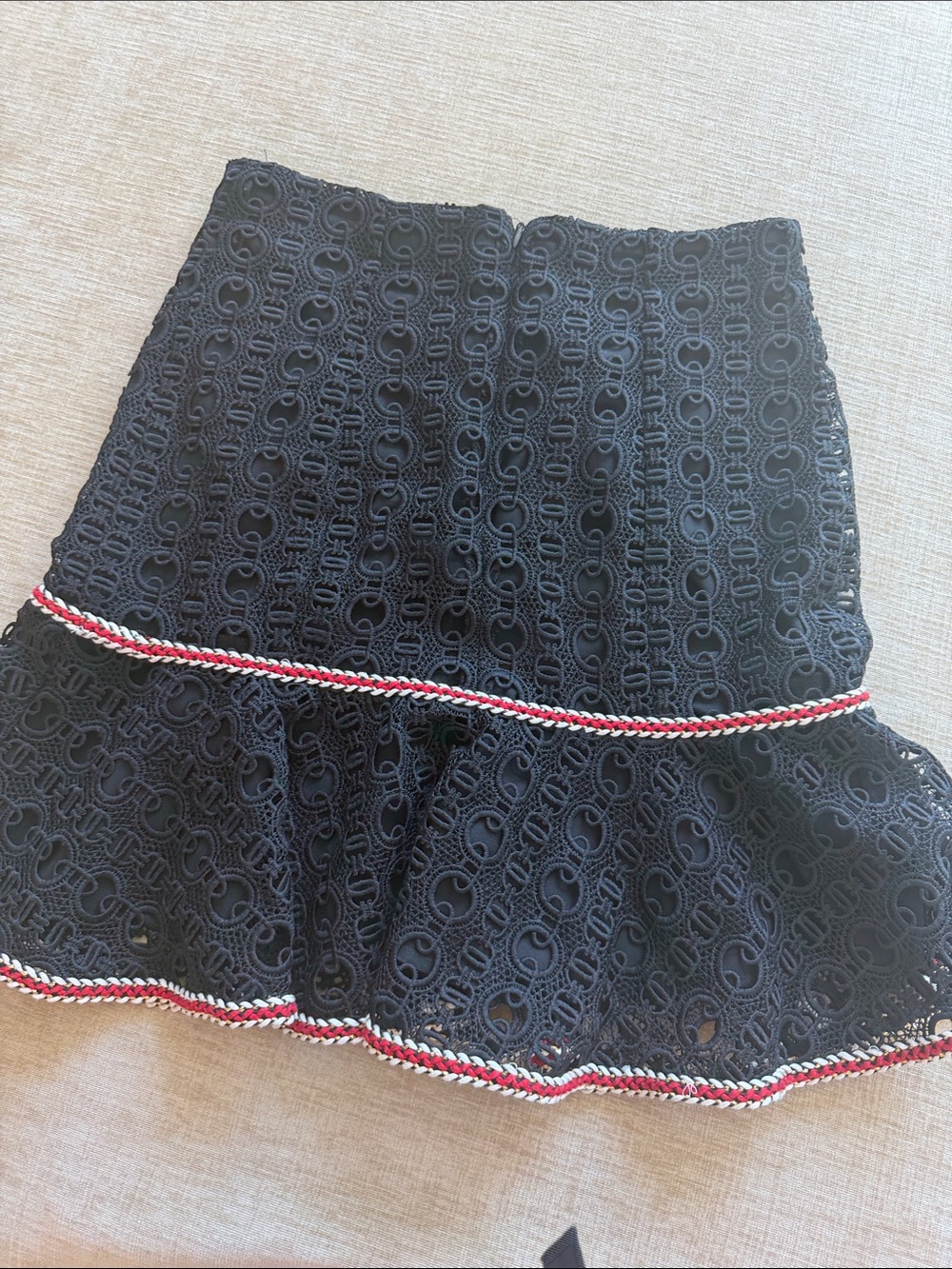 Sandro Black Lace Circle Skirt with Red and White Trim - Picture 3 of 3